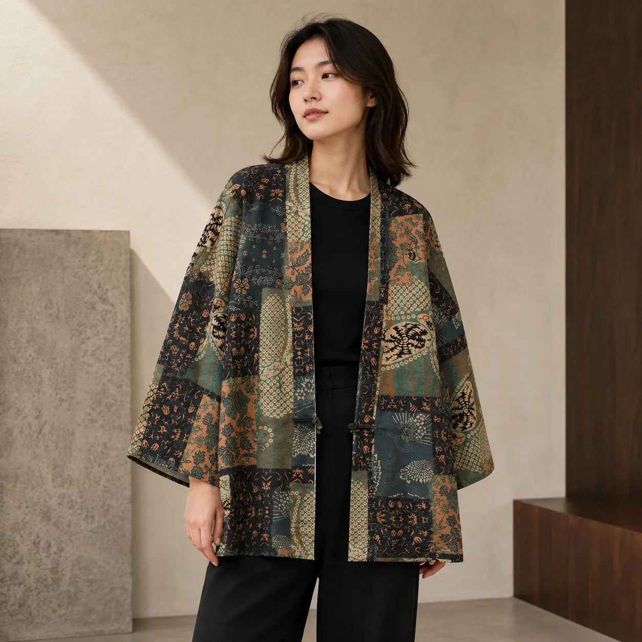 Veste Kimono à Motifs Vintage