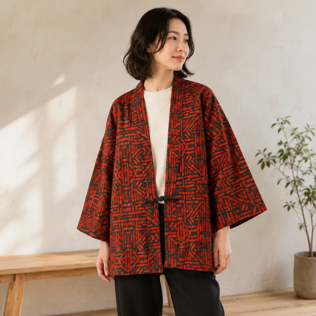 Veste Kimono Rouge et Noire