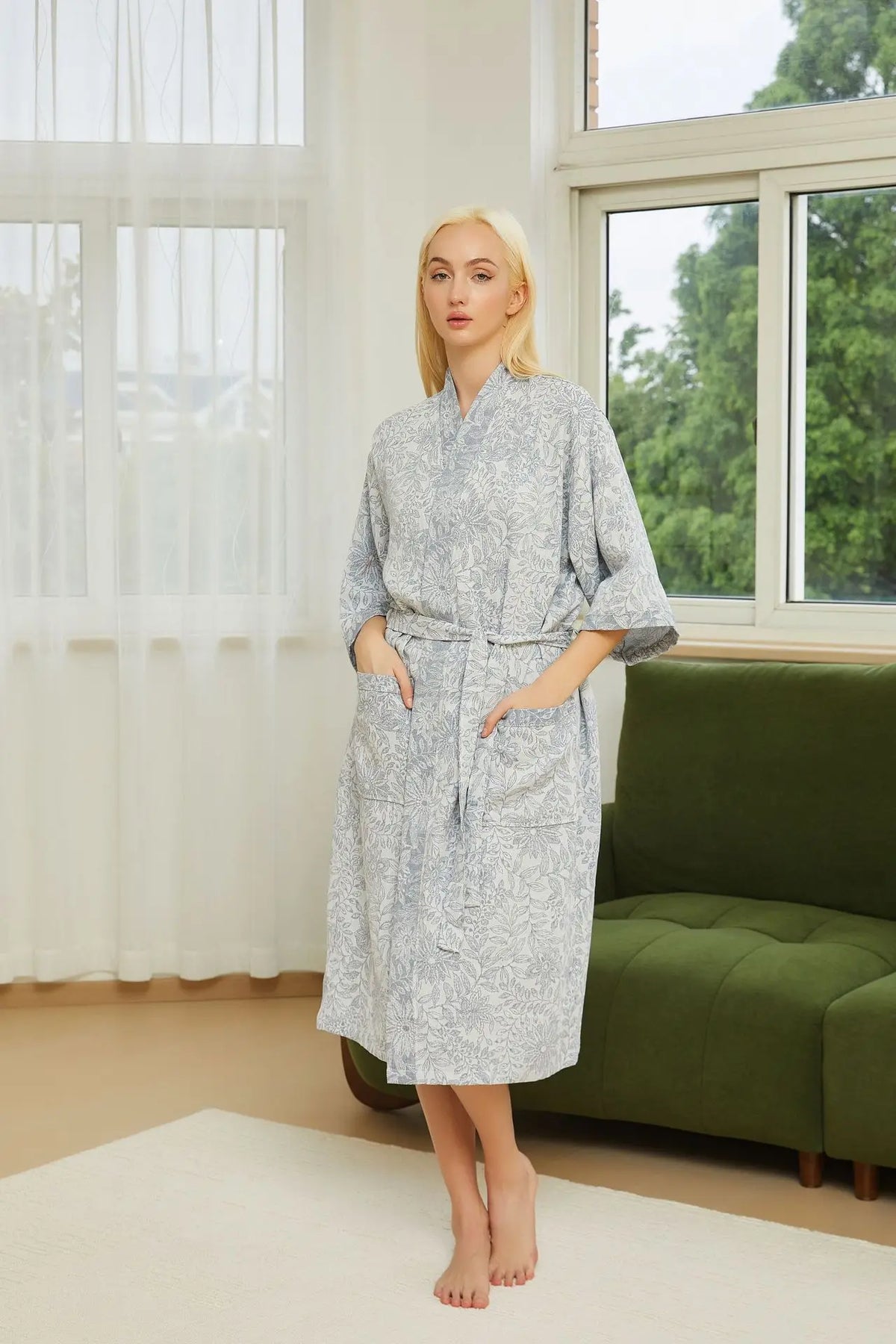 Veste Longue Kimono Turquoise Confortable