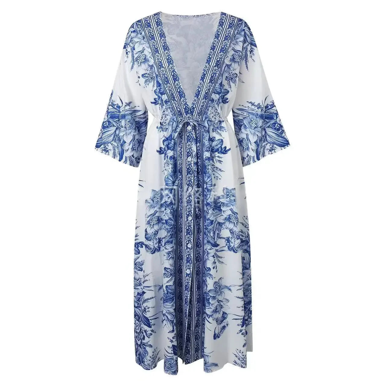 Robe Kimono Bleue Longue