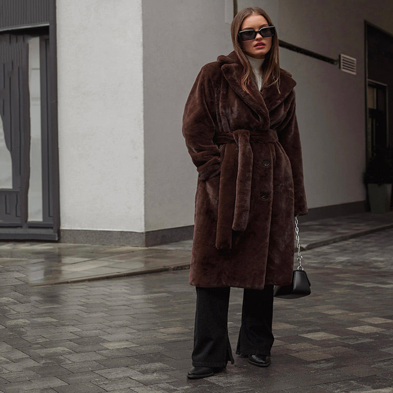 Manteau Fausse Fourrure Marron