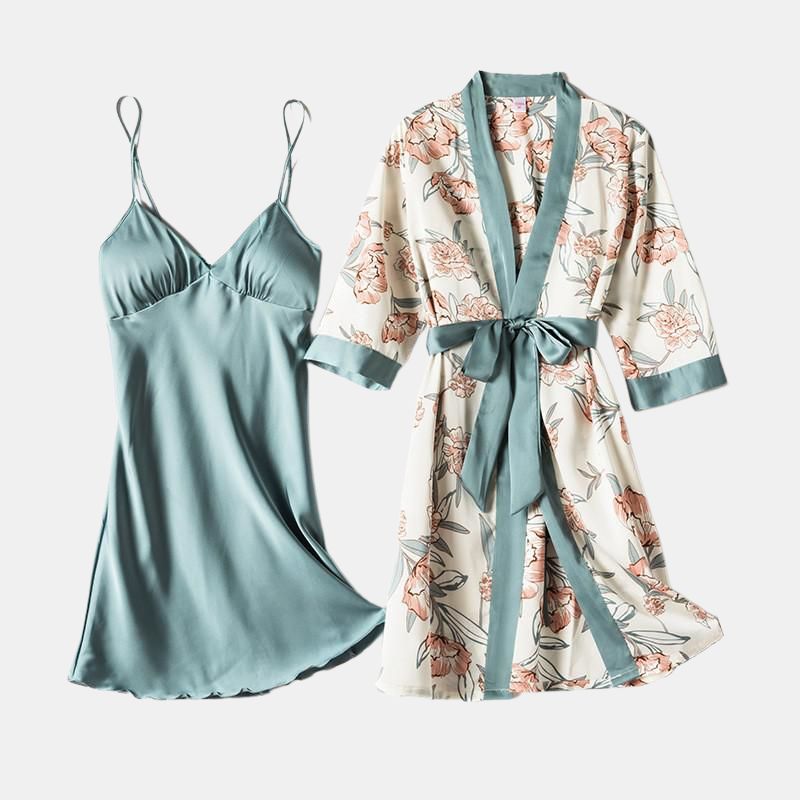 Kimono Satin Femme Nuit bleu
