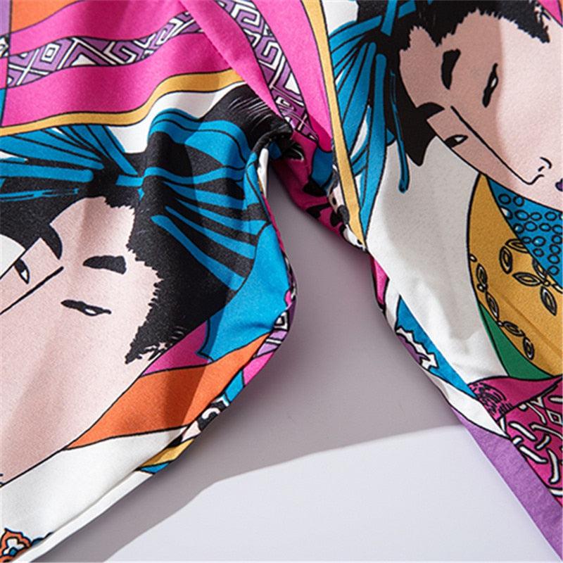 Kimono Court Femme Coloré Visage