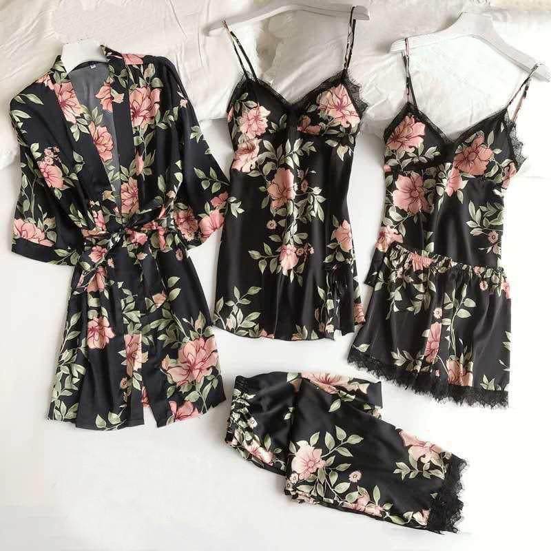 Kimono Noir Lingerie Fleuri
