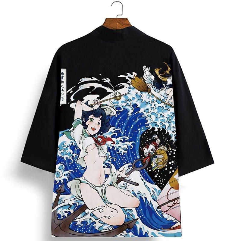 Kimono Veste Imprimé Mer Agitée Stylé