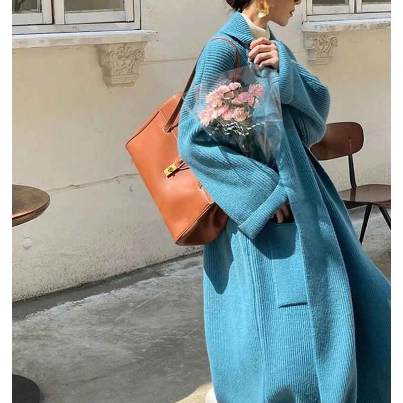 Manteau Long Bleu Ciel Femme