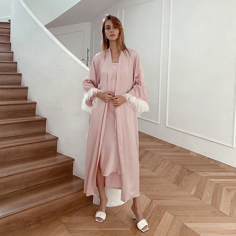 Peignoir Long Femme Rose