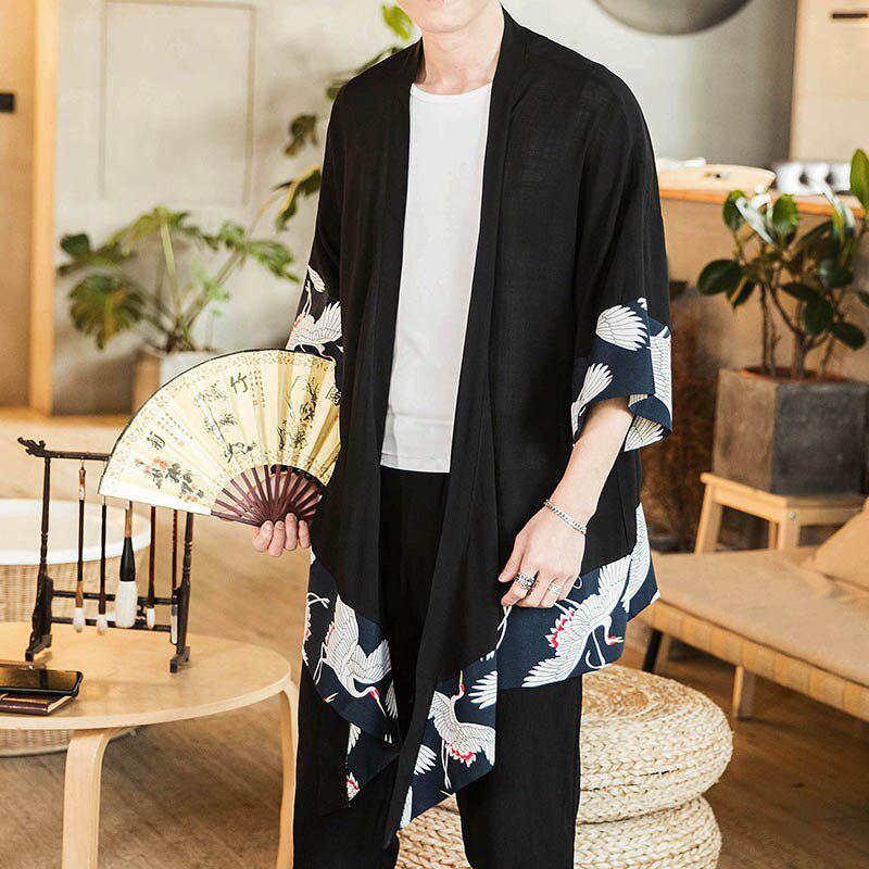 Veste Kimono Long Japonais Noir