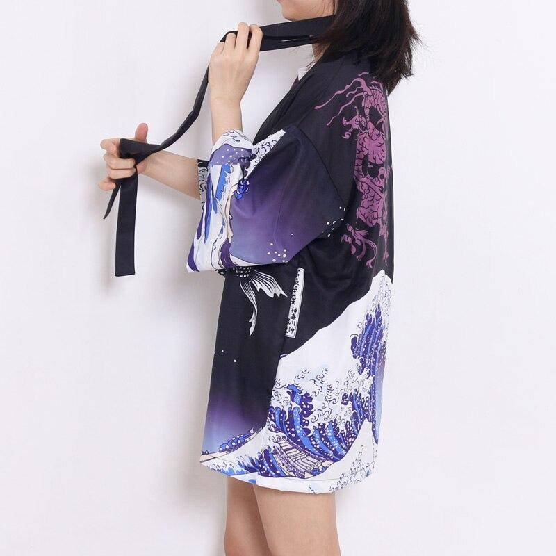 Veste Kimono Fluide Océan Profil