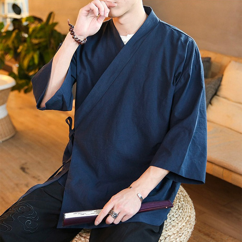 Veste Longue Kimono Bleu