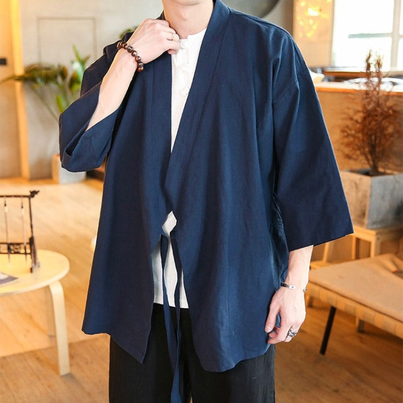 Veste Longue Kimono Bleu