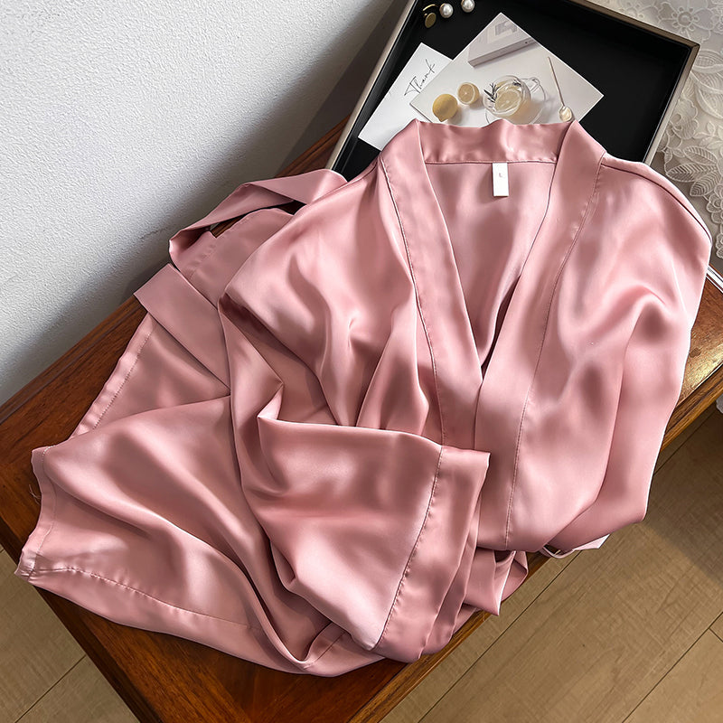 Peignoir Kimono en Soie Rose