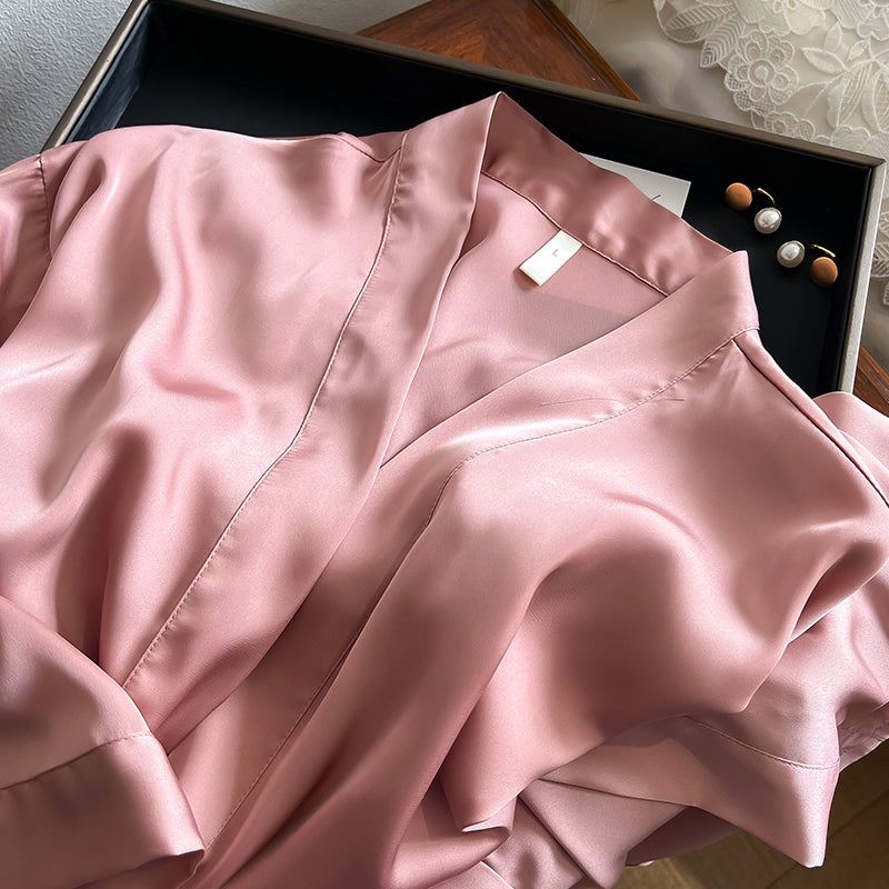 Peignoir Kimono en Soie Rose