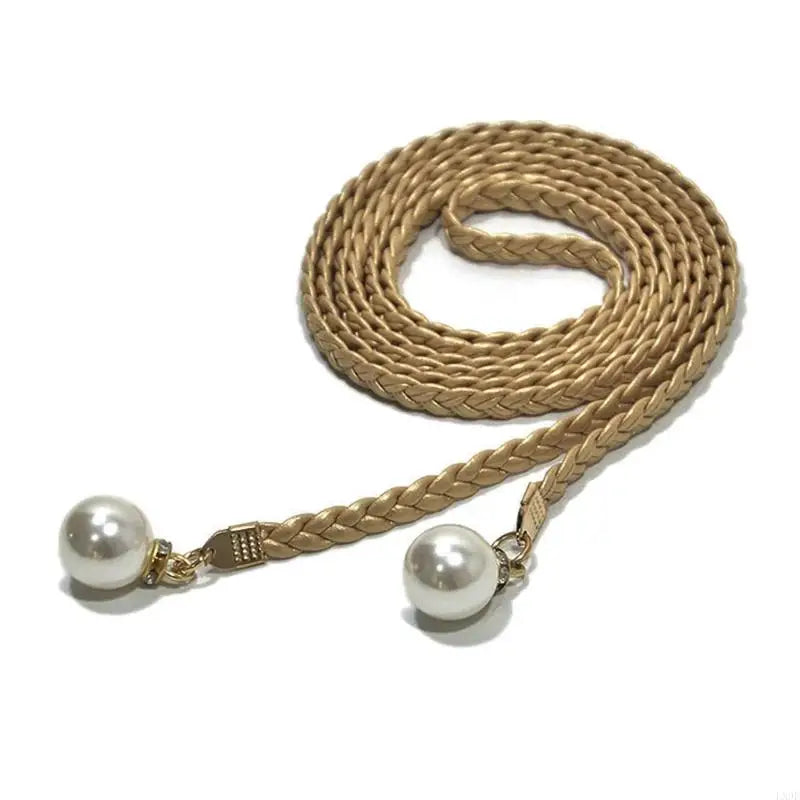 Ceinture Femme Tressée à Perles Doré
