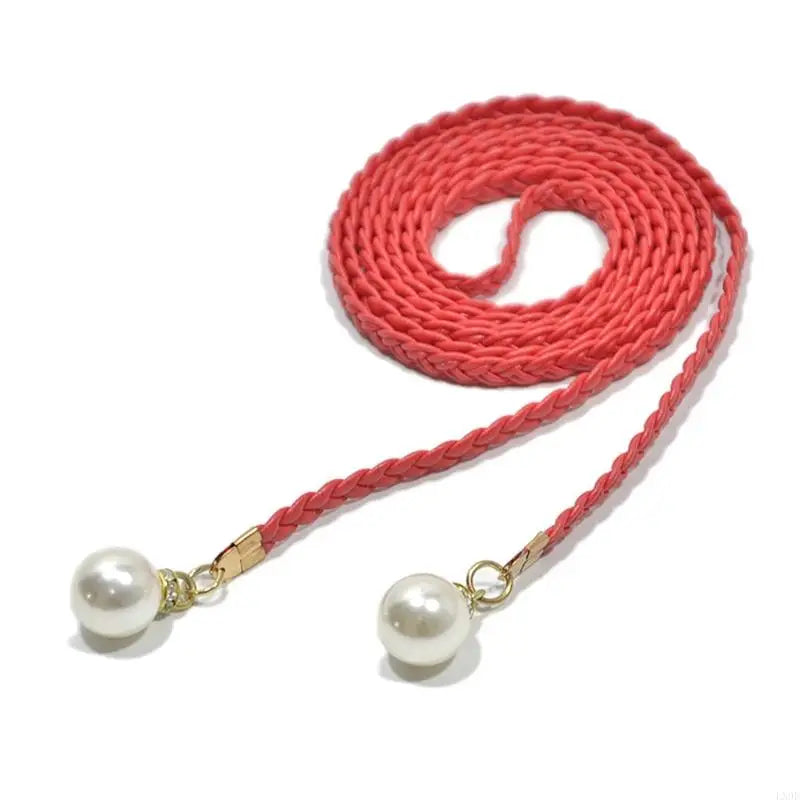 Ceinture Femme Tressée à Perles Rouge