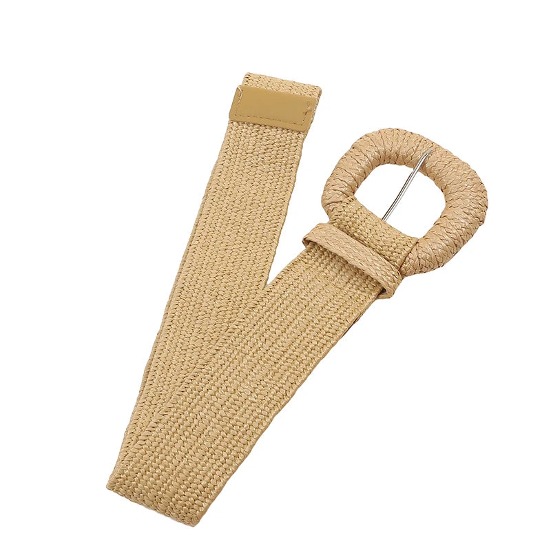 Ceinture Large Tressée à Boucle Beige