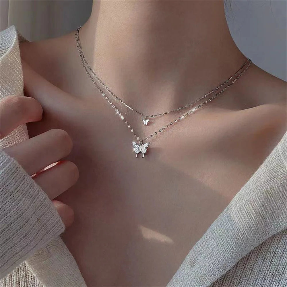 Collier Double Rang Papillon