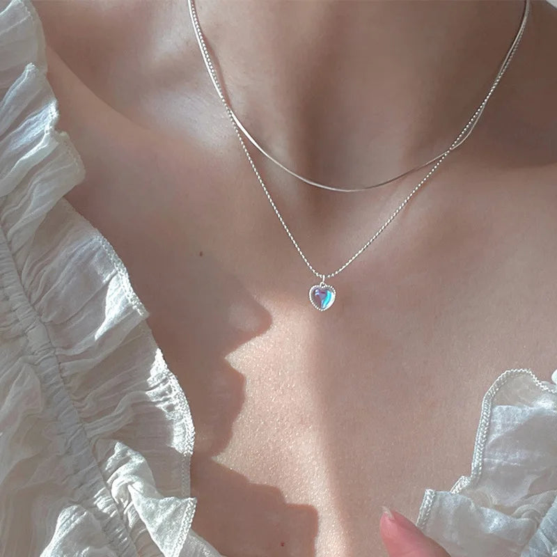 Collier Double chaînes coeur