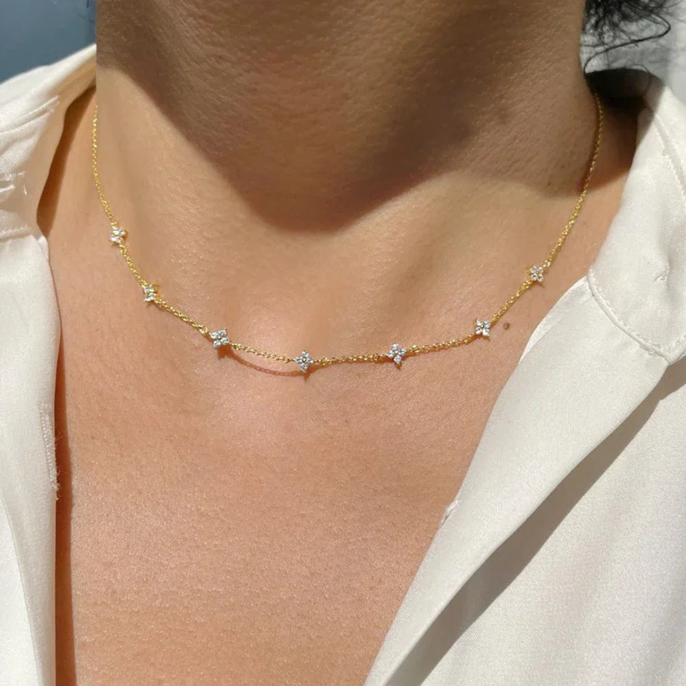 Collier Fin en Acier Inoxydable Fleuri