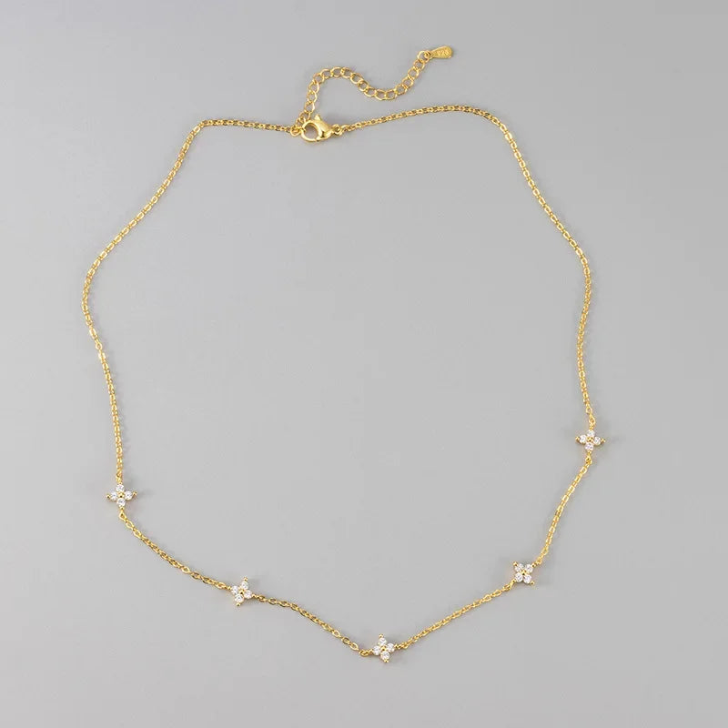 Collier Fin en Acier Inoxydable Fleuri Doré