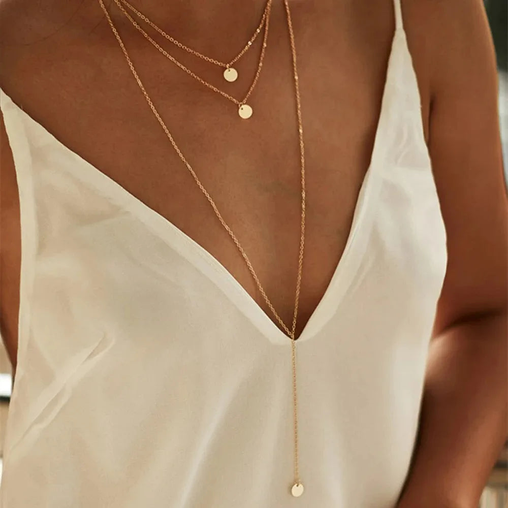 Collier Triple Rond à Pendentifs Circulaires