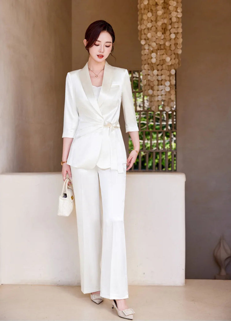 Ensemble Kimono Blanc Effet Satiné