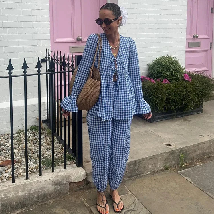 Ensemble Kimono Bleu à Carreaux
