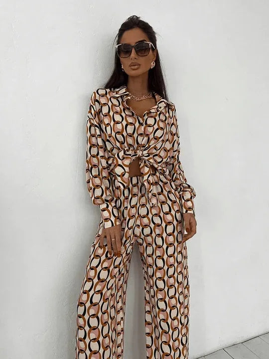 Ensemble Kimono Tendance à Motifs Géométriques Léger