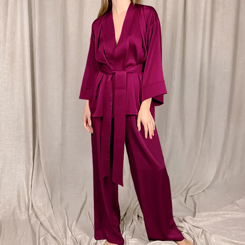 Ensemble Pyjama Kimono Ample Bordeaux Design