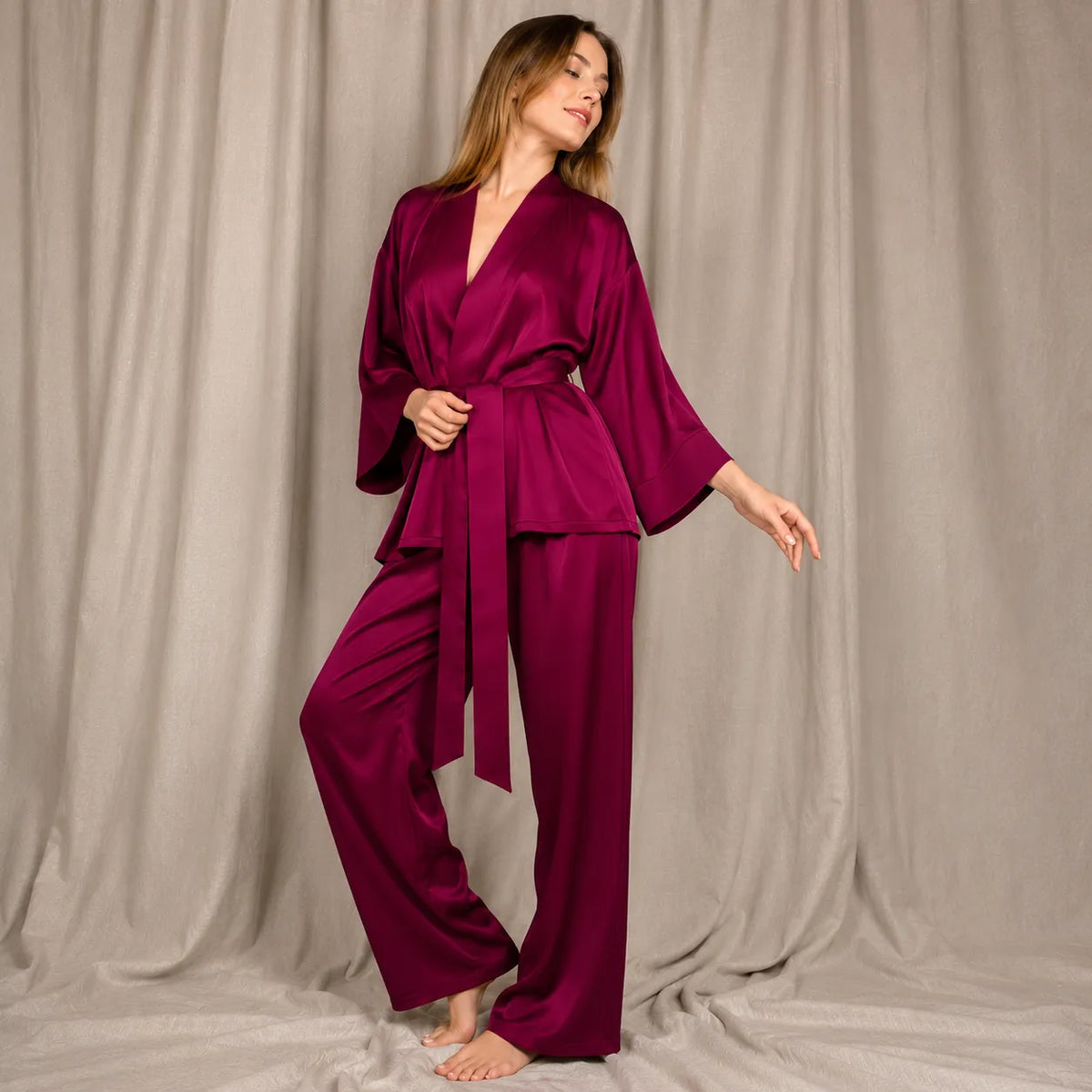Ensemble Pyjama Kimono Ample Bordeaux Style