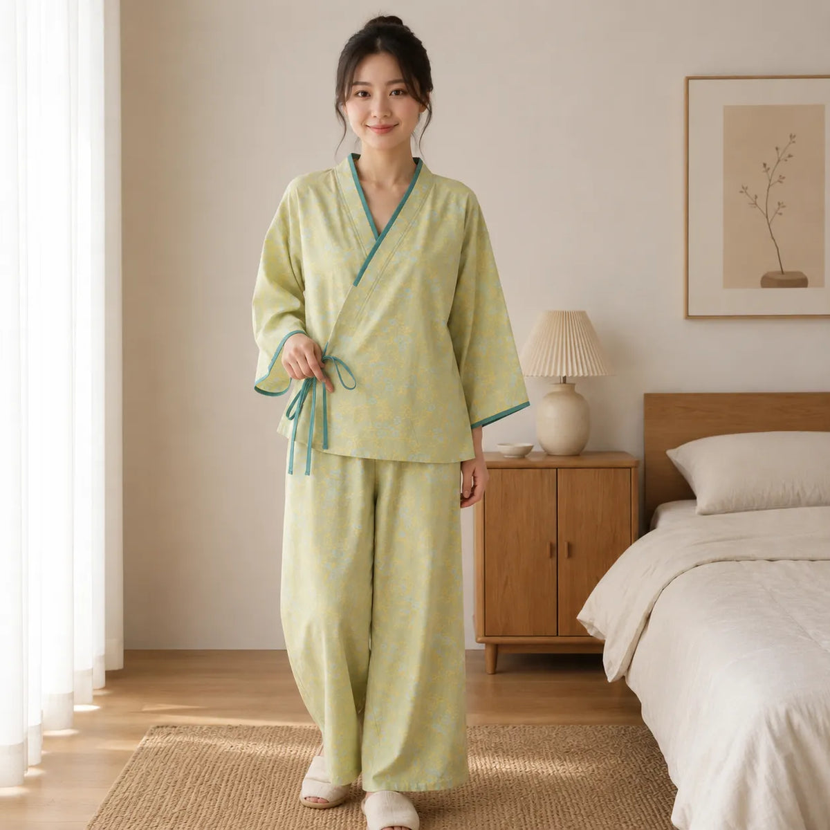 Ensemble Pyjama Kimono Femme Vert Doux