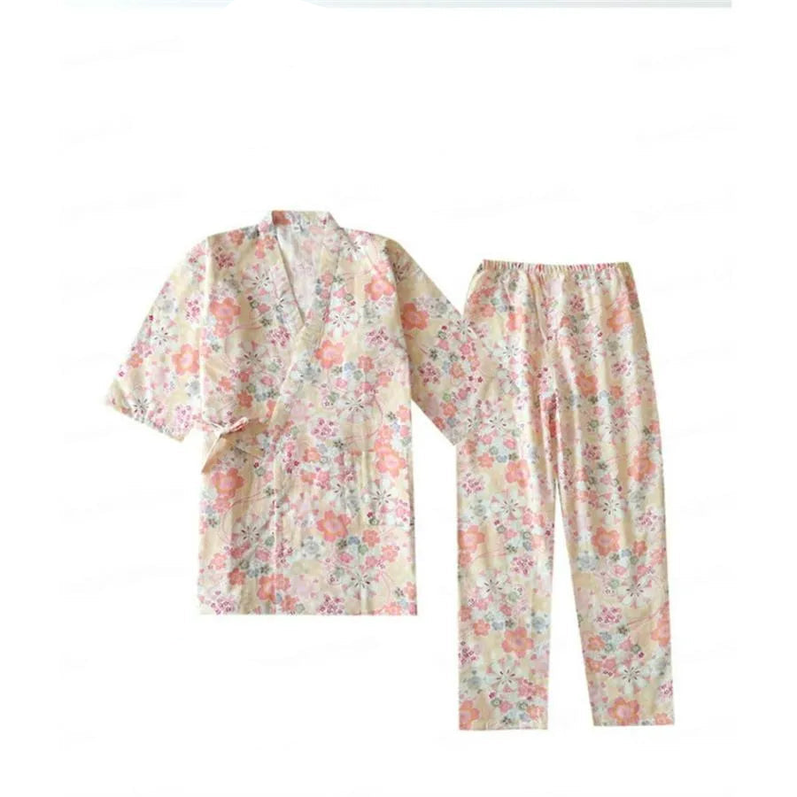 Ensemble Pyjama Kimono Fleuri Rose Design