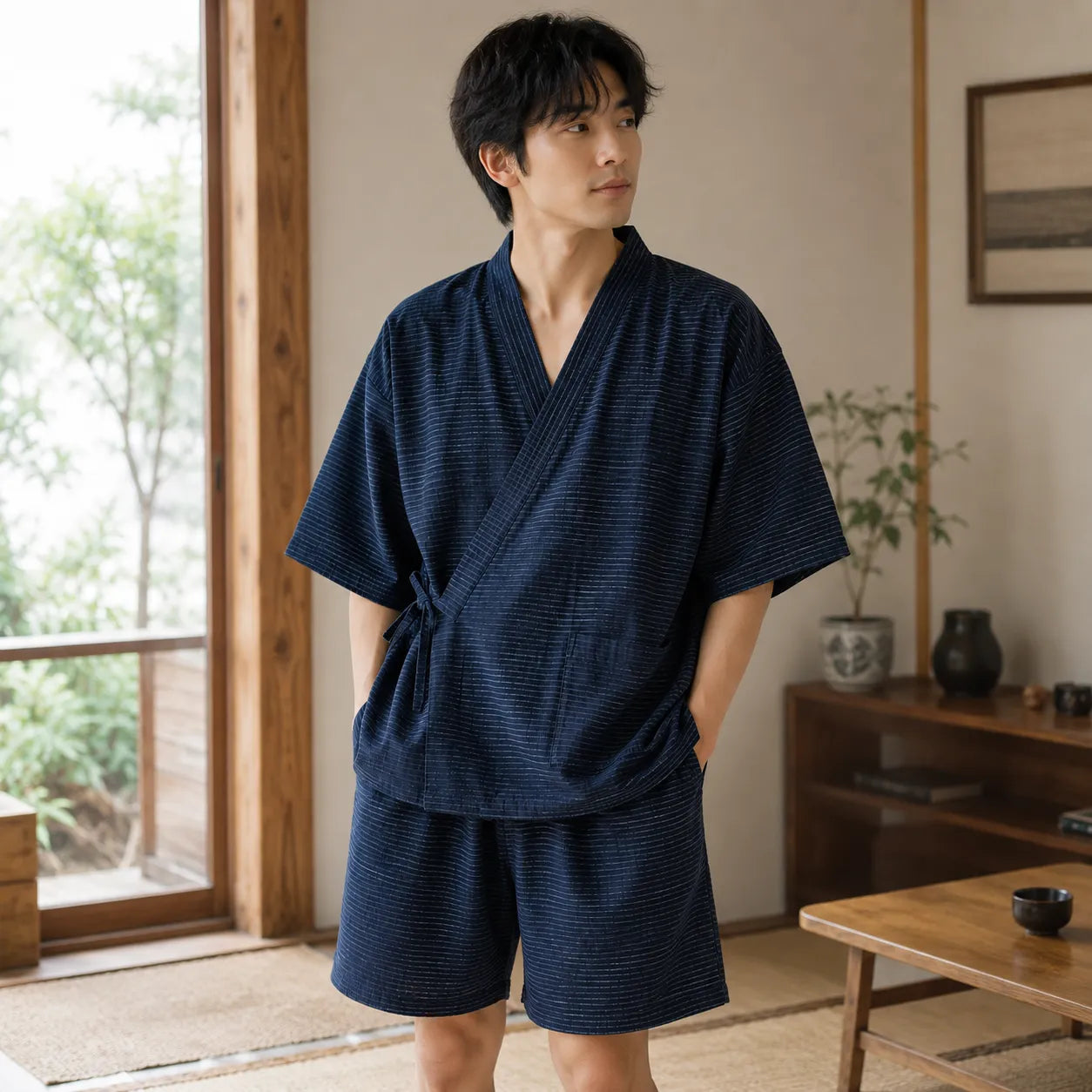 Ensemble Pyjama Kimono Léger Bleu 