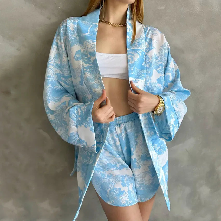 Ensemble Pyjama Short Imprimé Bleu Doux