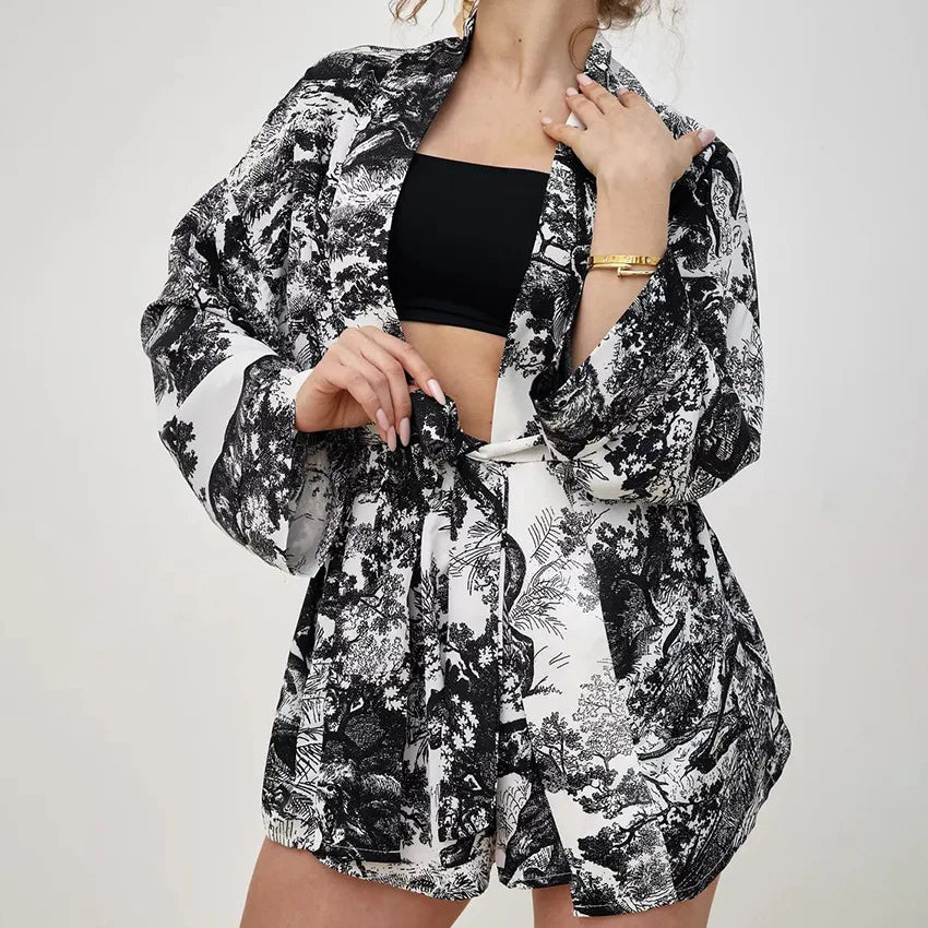 Ensemble Pyjama Short Noir et Blanc Doux