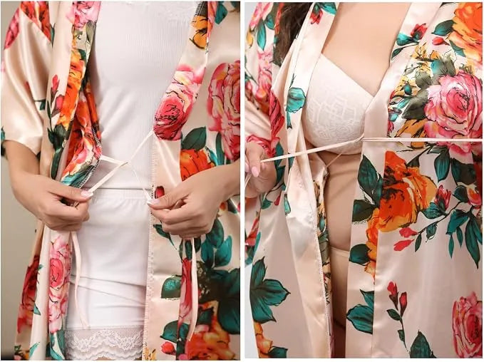 Floral Satin Kimono Léger