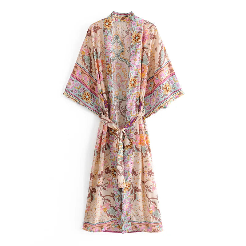 Kimono de Plage Rose à Fleurs Stylé