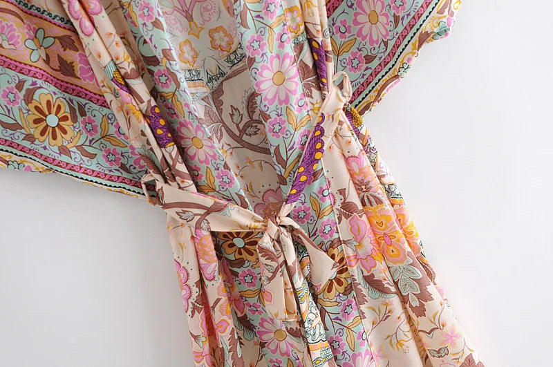 Kimono de Plage Rose à Fleurs léger
