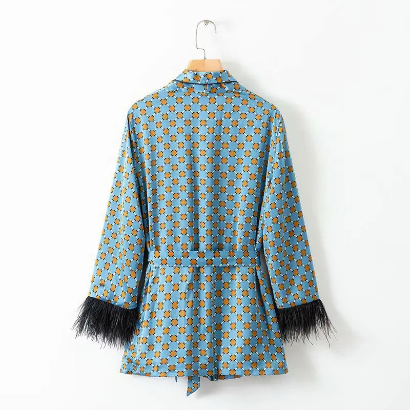 Ensemble Pyjama Kimono à Plumes manches longues