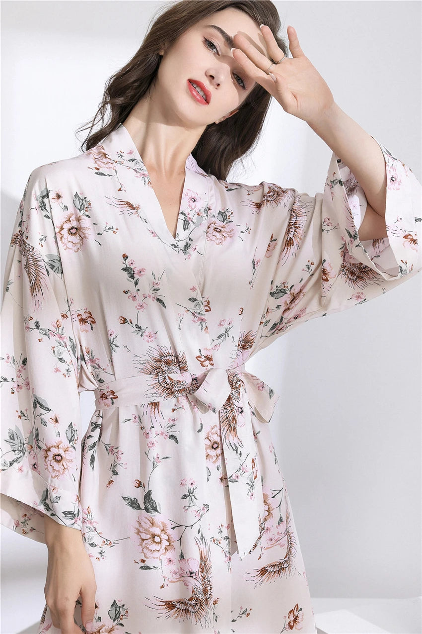 Peignoir Kimono Raffiné à Fleurs coton