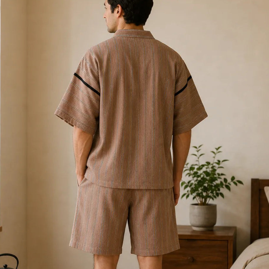 Jinbei Homme Beige Rayé Stylé