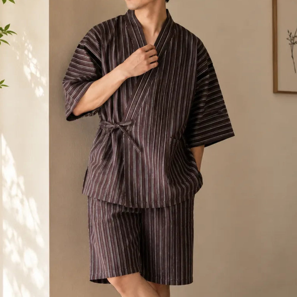 Jinbei Été Homme Rayé Confortable