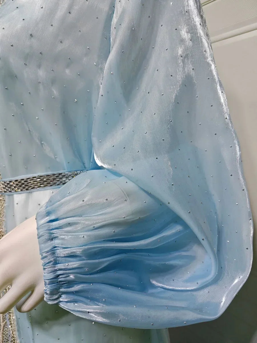 Kimono Abaya Bleu à Manches Bouffantes à la mode