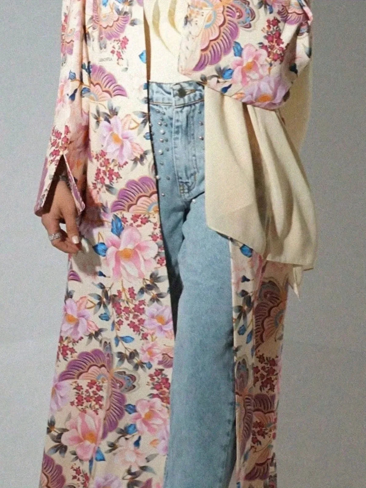Kimono Abaya Fleuri Rose fluide