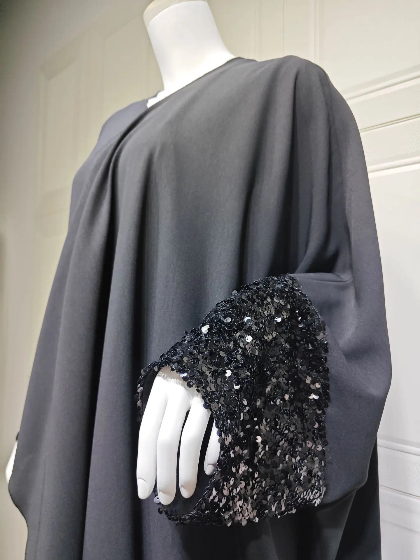 Kimono Abaya Noir à Sequins manches palettés