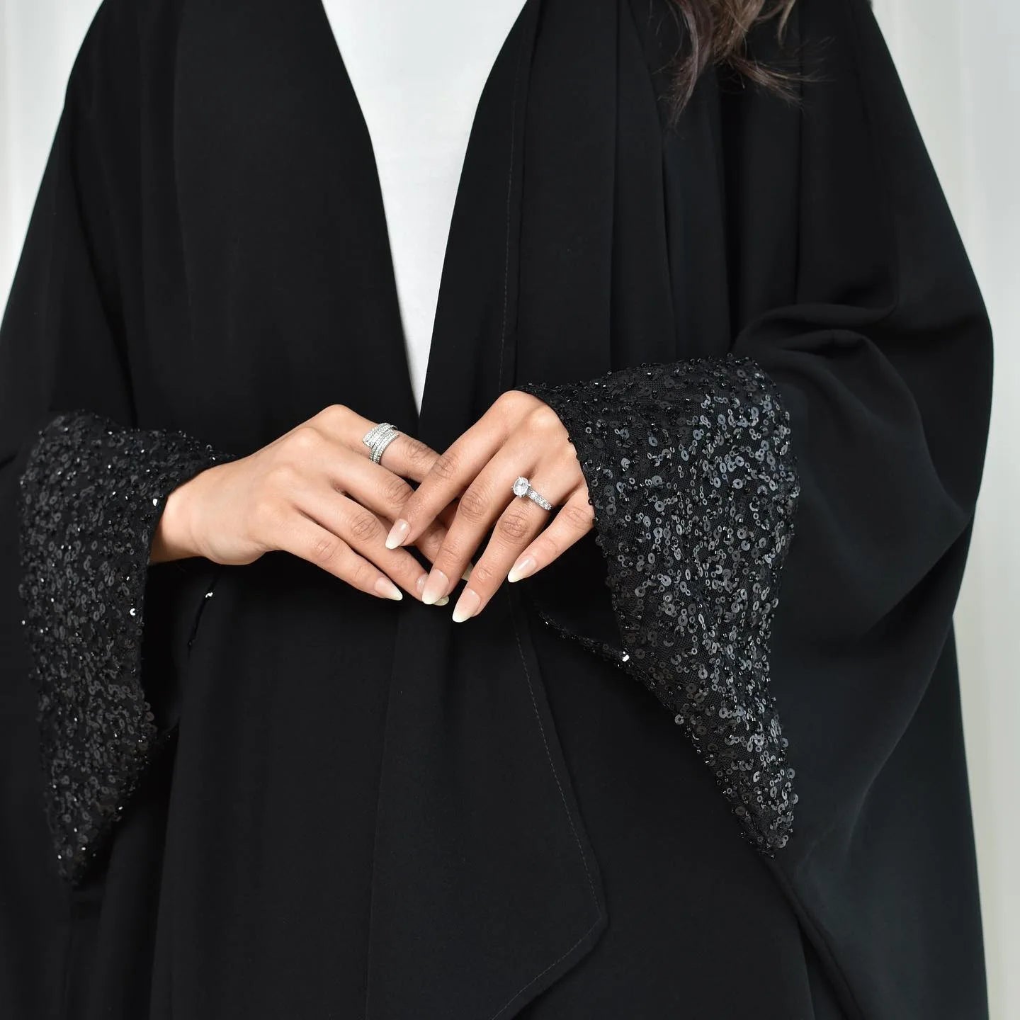 Kimono Abaya Noir à Sequins palettés