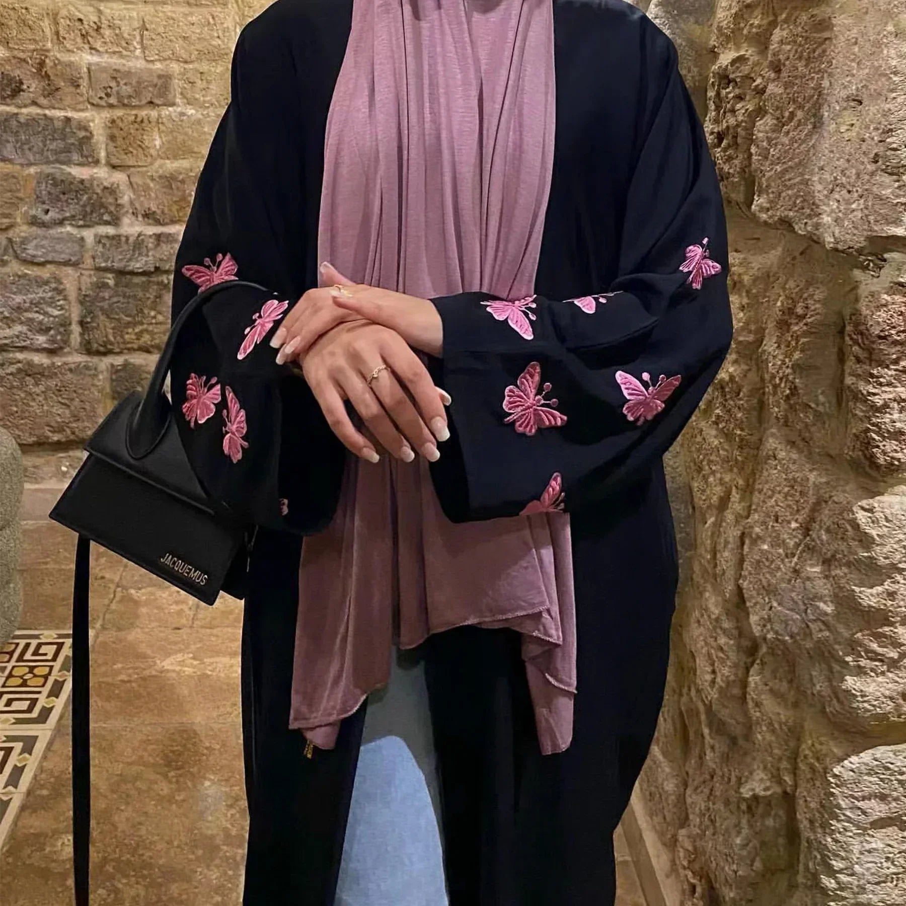 Kimono Abaya Noir et Rose