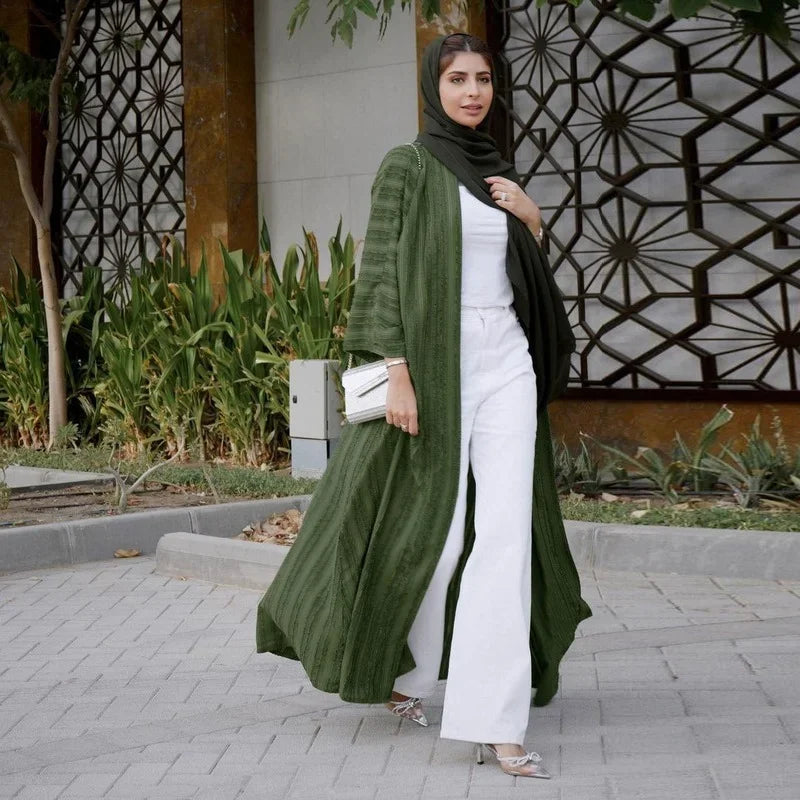 Kimono Abaya Rayé Vert long