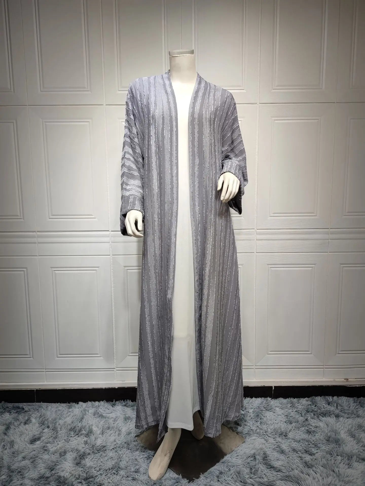 Kimono Abaya à Rayures Gris long