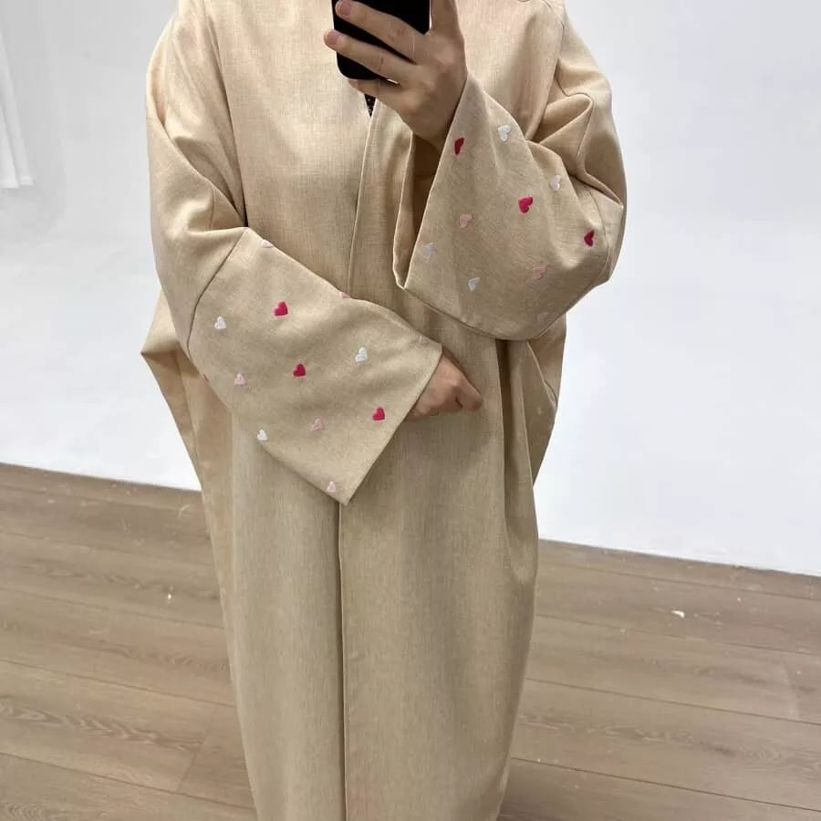 Kimono Abaya Respirant à Cœurs Roses